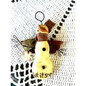 Folk Art Snowman Ornament Rustic Country Vintage